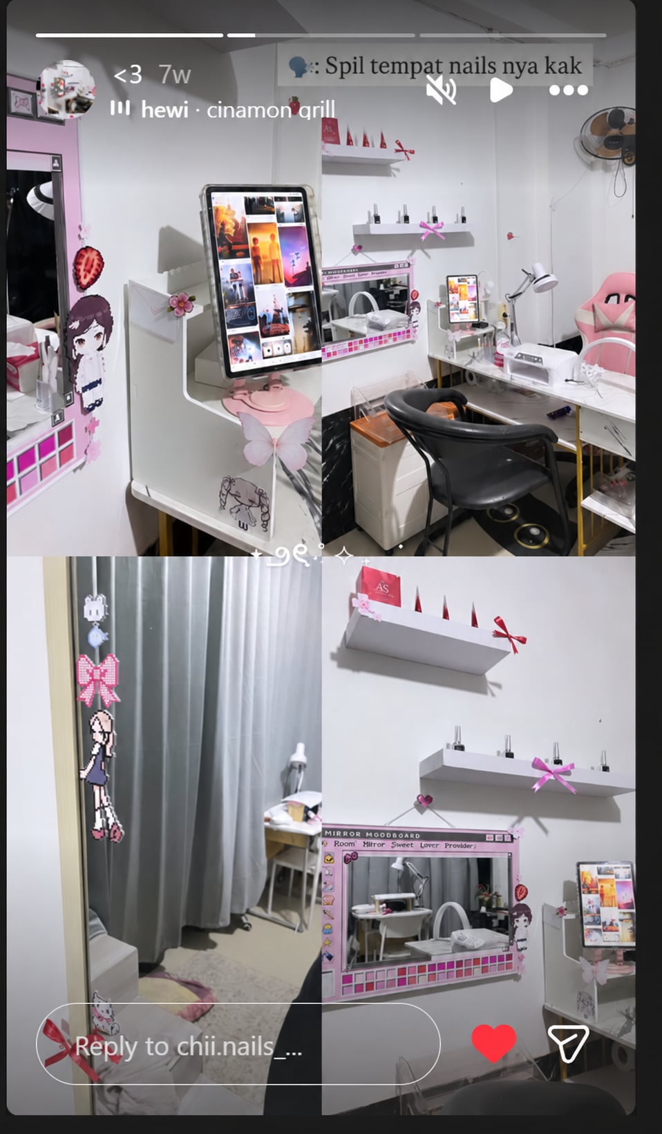 Ruang studio Chii yang sebenarnya, dengan dekorasi pink dan meja manicure