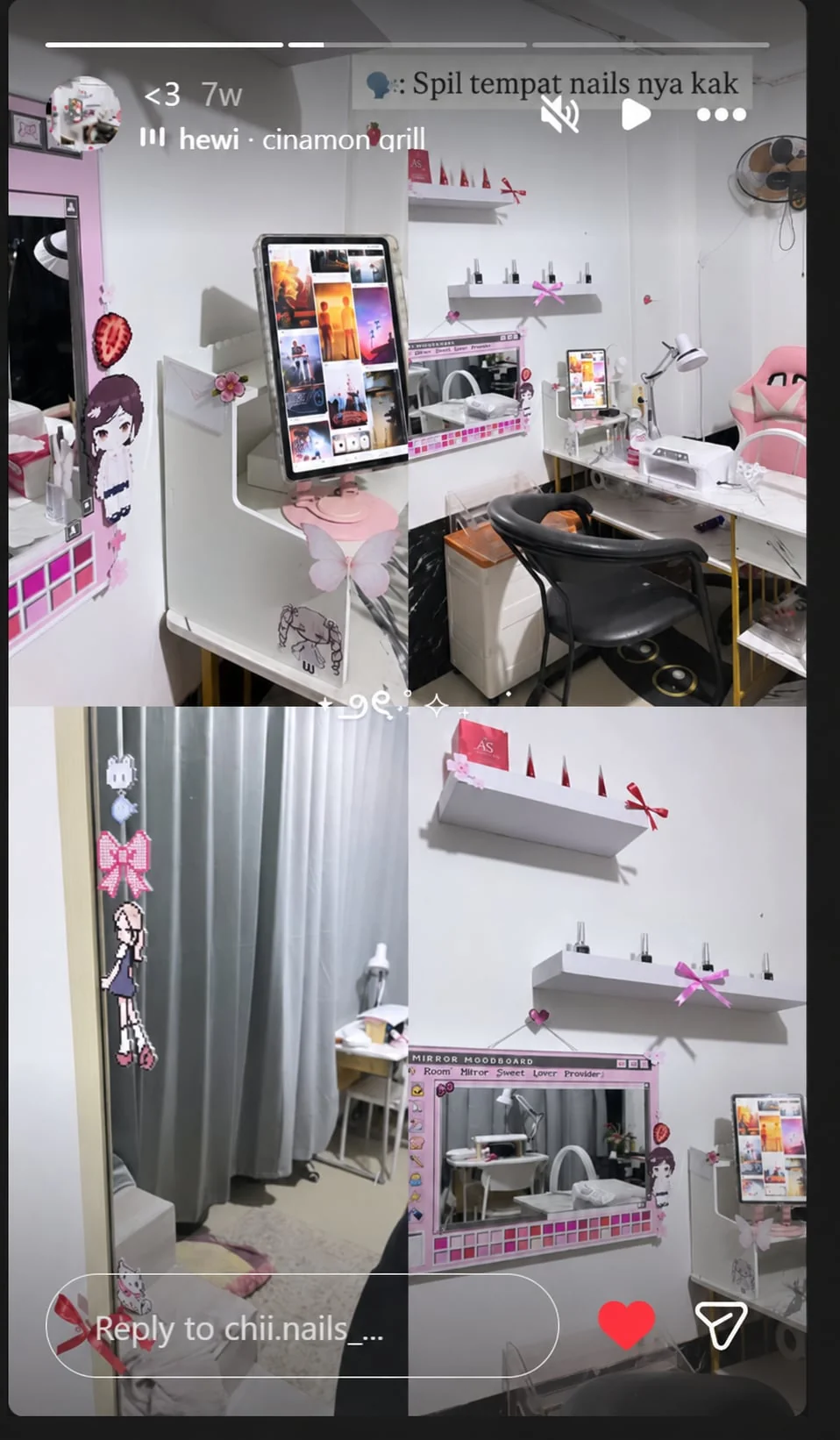 Studio Chii Nails di Palembang dengan meja manicure dan dekorasi pink